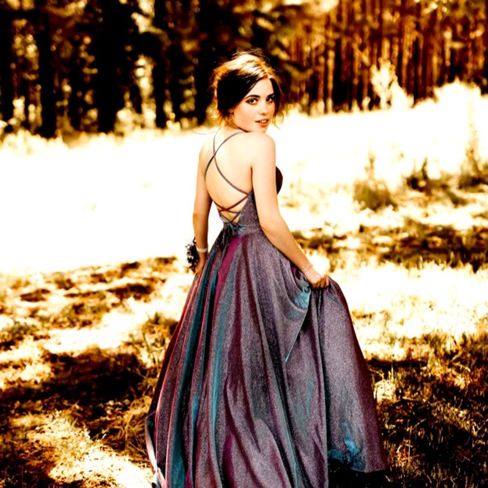 Lace-Up Back Metallic Iridescent Glitter Dress